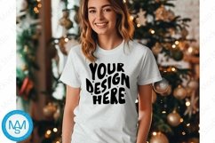 Bella Canvas 3001 Christmas, Woman white Tshirt Mockup Product Image 1