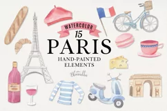Paris 15 Watercolor French Eiffel Tower France Bike Wine Product Image 1