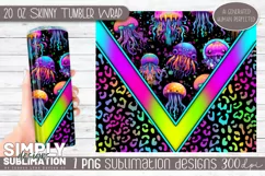 Psychedelic Neon Jellyfish, 20 oz skinny Tumbler Wrap, Png Product Image 1