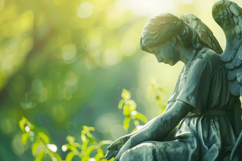 Stone Angel Statue with Nature Background Wallpaper Product Image 1