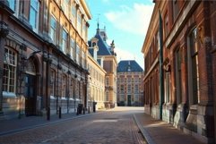Empty narrow street with cobblestones leading to government Product Image 1