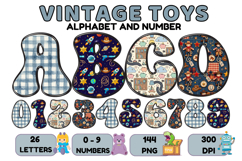 Vintage Toys Alphabet and Numbers PNG 300 DPI Product Image 1