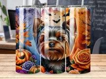 Festive Yorkie & Pumpkins Halloween Tumbler Wrap Design Product Image 3