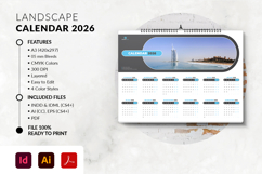 Editable landscape calendar 2026 InDesign template 