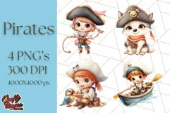 Cartoon Pirate Kids and Animals PNG Clipart for Fun Designs Product Image 1