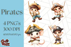Cartoon Pirate Kids and Animals PNG Clipart for Fun Designs Product Image 1