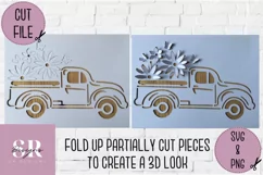 3D truck with flowers| Paper cutting | Truck svg Product Image 2
