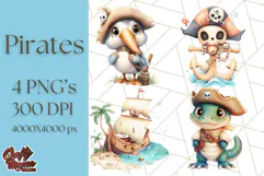 Cartoon Pirate Kids and Animals PNG Clipart for Fun Designs Product Image 1