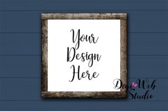 Wood Sign Mockup - Square Wood Frame on Navy Blue Shiplap Product Image 1