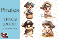 Cartoon Pirate Kids and Animals PNG Clipart for Fun Designs Product Image 1