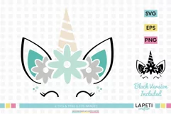 Unicorn floral head svg, unicorn birthday png, unicorn face Product Image 1