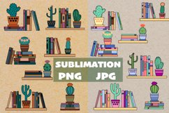 Cactus Sublimation ClipArt. Bookshelf and cactus Product Image 1