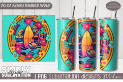 3D Retro Beach Sublimation Skinny Tumbler Wrap| 20oz | Png Product Image 1