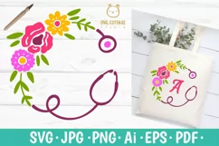 Floral Stethoscope SVG, Nurse Floral Monogram SVG Product Image 1