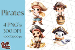 Cartoon Pirate Kids and Animals PNG Clipart for Fun Designs Product Image 1