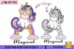 purple Unicorn on rainbow SVG digital clipart, Unicorn svg, Product Image 1
