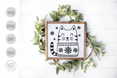 Winter Cat in Sweater SVG, Christmas Cat SVG, Snow and Cat Product Image 3