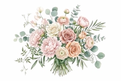 Watercolor soft bouquet with green leaves Product Image 1