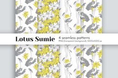 Floral sumie watercolor style lotus flower seamless patterns Product Image 1