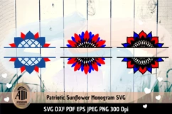 Patriotic Sunflower SVG|Sunflower monogram SVG|Monogram SVG Product Image 1