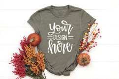 Shirt Mockup, Fall Mock Up, Flat Lay With Pumpkins Product Image 1