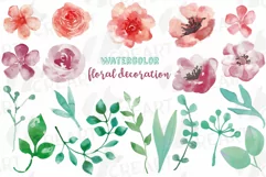 Burgundy and coral pink watercolor floral wedding clip art, Product Image 5