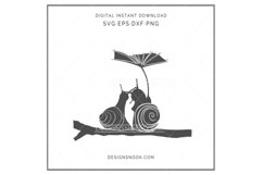 Cute snails under leaf umbrella - SVG Product Image 1