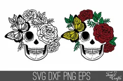 Floral Skull SVG File | Layered Skull SVG DXF Cut Files Product Image 1