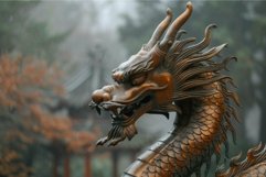 Majestic bronze dragon sculpture in rain Product Image 1