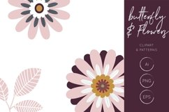 Butterfly & Flowers Clipart and Patterns Product Image 2