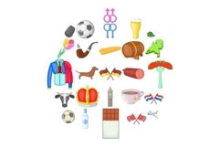 Europe icons set, cartoon style Product Image 1