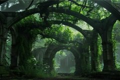 Mysterious ivyclad arches in a lush green forest setting Product Image 1