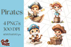 Cartoon Pirate Kids and Animals PNG Clipart for Fun Designs Product Image 1