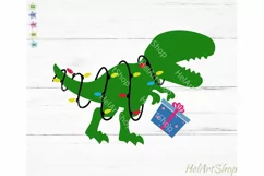 Christmas Dinosaur svg, T rex svg, Kids Christmas svg Product Image 2
