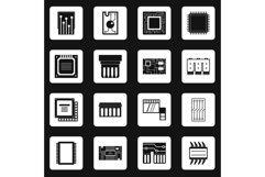 Computer chips icons set squares vector Product Image 1