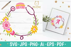 Floral Stethoscope SVG, Nurse Floral Monogram SVG Product Image 1