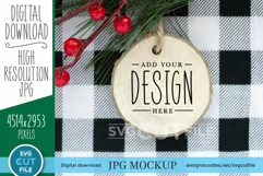 Round Wood Ornament Mockup, Christmas round wood slice mock Product Image 1