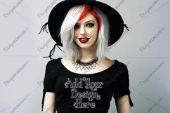 T Shirt Mockup, Goth Girl Wearing T Shirt, Gothic Mockup, 55 Product Image 2