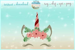 Unicorn Face With Poinsettia SVG Dxf Eps Png PDF Files Product Image 1