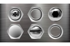 Realistic Metal Head Of Screw And Bolt Set Vector Product Image 1