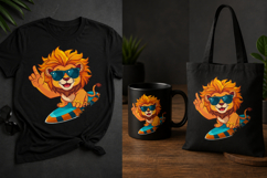 Cute Surfing Lion PNG Summer Beach Lion Clipart Design Product Image 1
