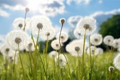 Serene dandelion field with sun flares Product Image 1