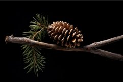 Pine cone on branch against black background Product Image 1