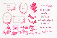 Watercolor frame clipart golden frame pink leaf gold frame Product Image 1