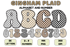Gingham Plaid Alphabet Letters &amp; Numbers Clipart PNG 300DPI Product Image 1