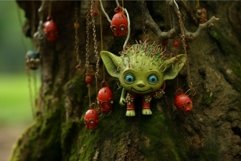 Enchanting forest creature figurine with hanging masks Product Image 1