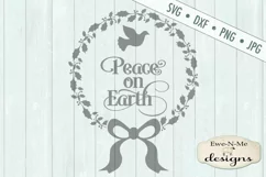 Peace on Earth Wreath with Dove Bow and Holly SVG DXF File Product Image 2