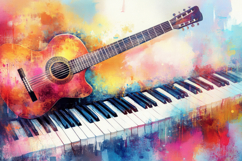 Watercolor Painting Guitar and Electric Piano Background Product Image 1