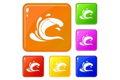 Water wave splash icons set vector color Product Image 1