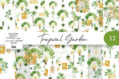 Waterolor Tropical Plants in Pots with greenhouse pattern Product Image 1